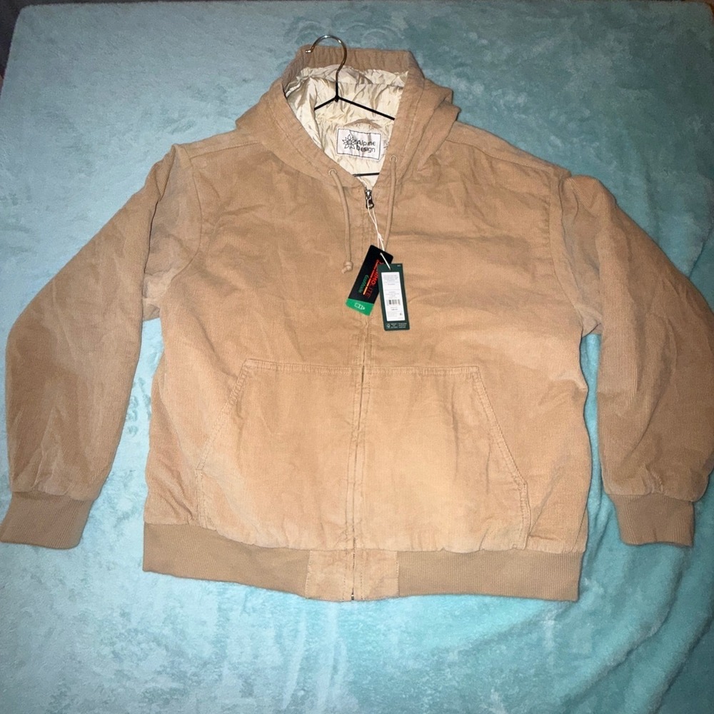 Alpine Design Womens L Sandy Clay Cord Quilted Zip Hood Jacket Thermolite NWT
